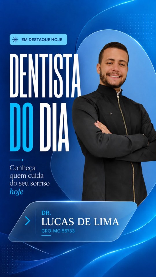 Arte da Dr. Lucas de Lima com foto, nome e registro CRO-MG.
