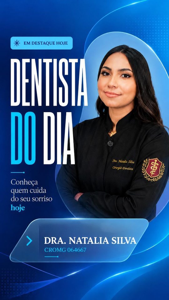 Arte da Dra. Natalia Silva com foto, nome e registro CRO-MG.