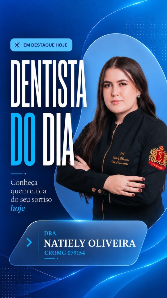 Arte da Dra. Natiely Oliveira com foto, nome e registro CRO-MG.